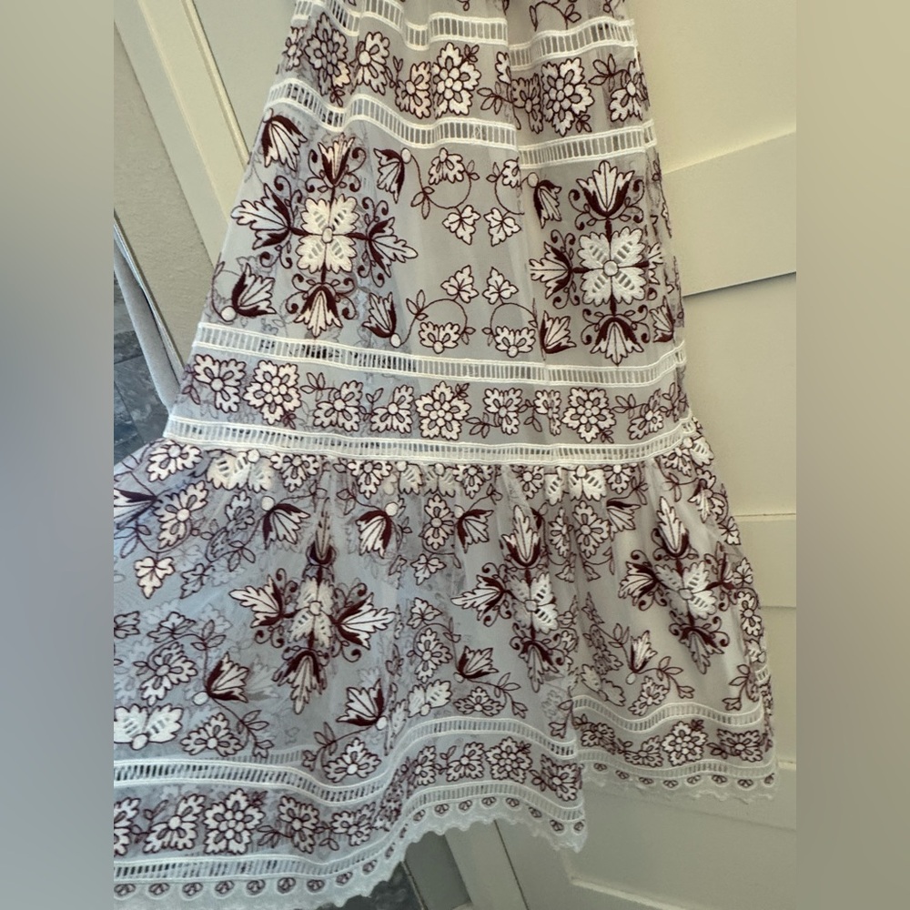 Anthropologie Tiered V-Neck Embroidered Midi Floral Dress Small Petite - Picture 7 of 16